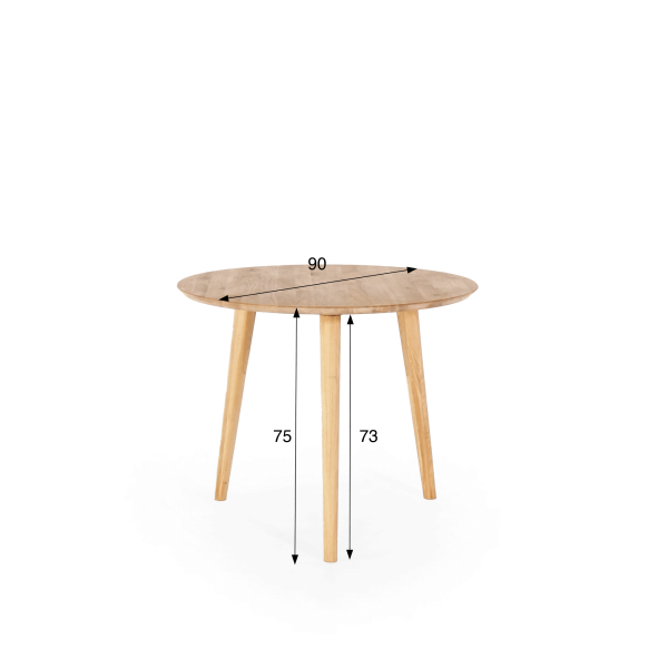Ronde eettafel in massief eikenhout 90 cm