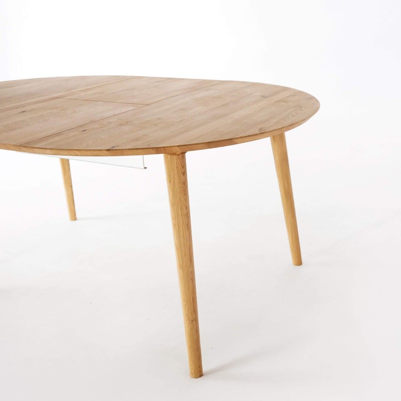 Ronde eettafel in eikenhout Ø120 cm met verlengblad van 45 cm