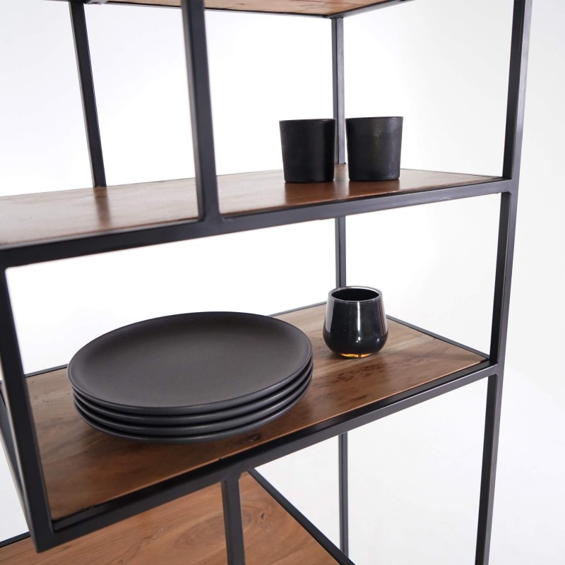 Industriële wandrek in zwart metaal en naturel hout 80 x 180 - Element