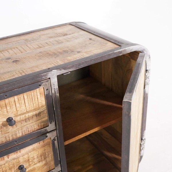Buffet industrieel in hout en metaal met 2 deuren - Manchester