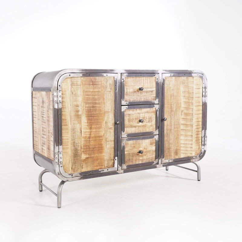 Buffet industrieel in hout en metaal met 2 deuren - Manchester