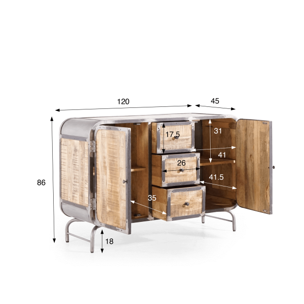 Buffet industrieel in hout en metaal met 2 deuren - Manchester