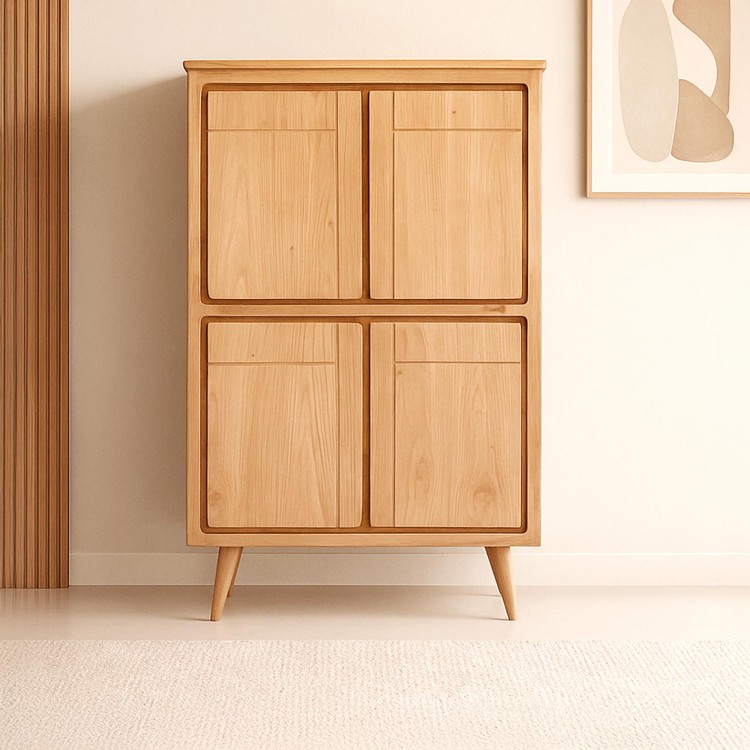 Hoog massief houten dressoir met 4 deuren - Pragati