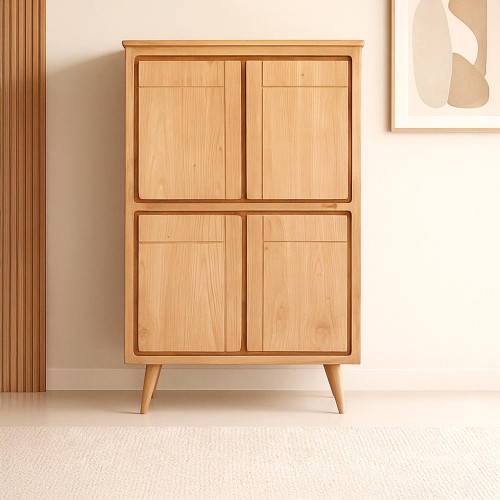Hoog massief houten dressoir met 4 deuren - Pragati