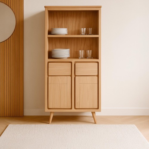 Hoge buffetkast in massief hout met 2 deuren 90cm – Pragati