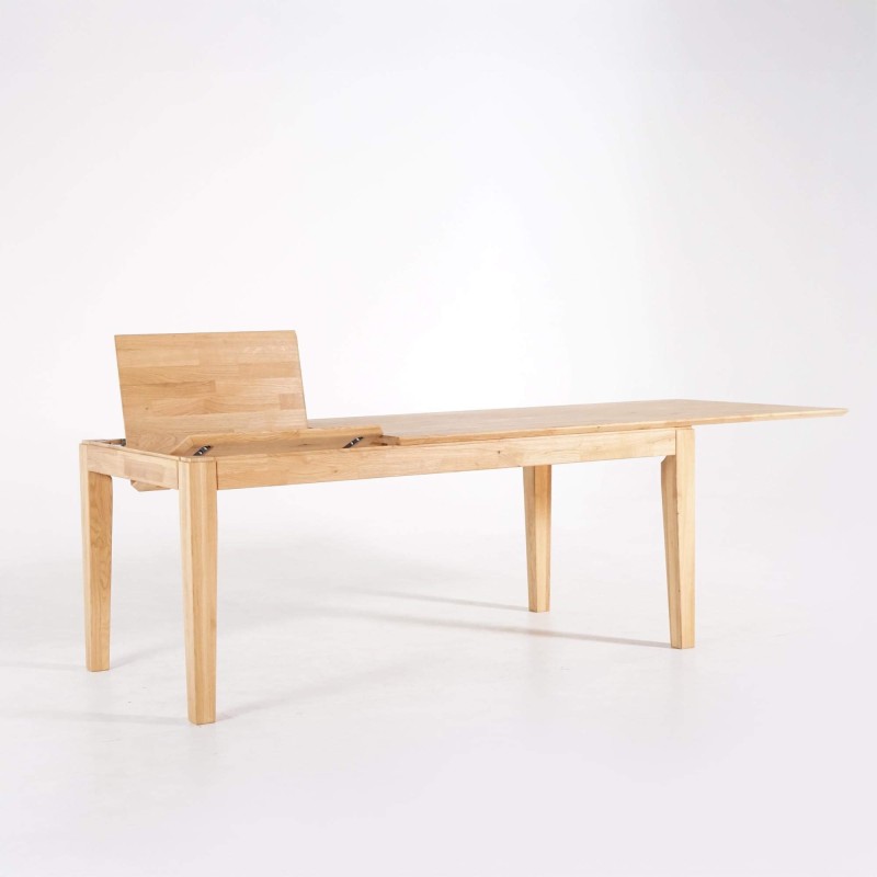 Eettafel rechthoekig in eikenhout 180 x 90 cm met verlengblad van 60 cm