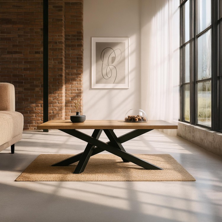 Massief houten salontafel met zwarte voet - Mikado