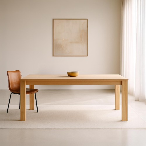 Eettafel van eikenhout 200 x 100 cm met verlengstukken van 2 x 50 cm