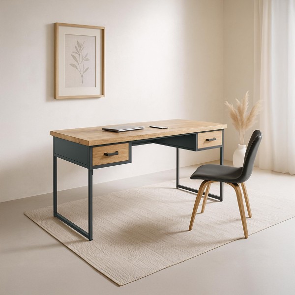 Industriële bureau in hout en metaal – Cambridge