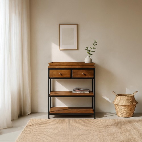 Console in natuurlijk hout en metalen poten – Modula