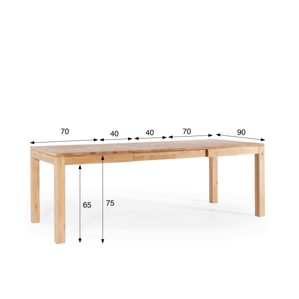 Eettafel in eikenhout 140 x 90 cm met 2 verlengstukken van 40 cm