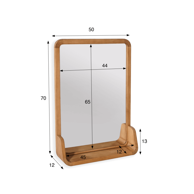 Rechthoekige spiegel in teakhout met legplank Rechthoekige spiegel in teakhout met legplank