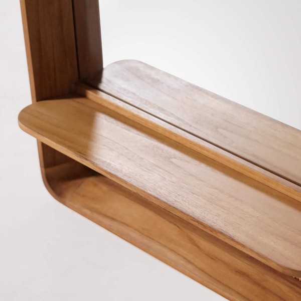 Rechthoekige spiegel in teak hout en rotan vlechtwerk