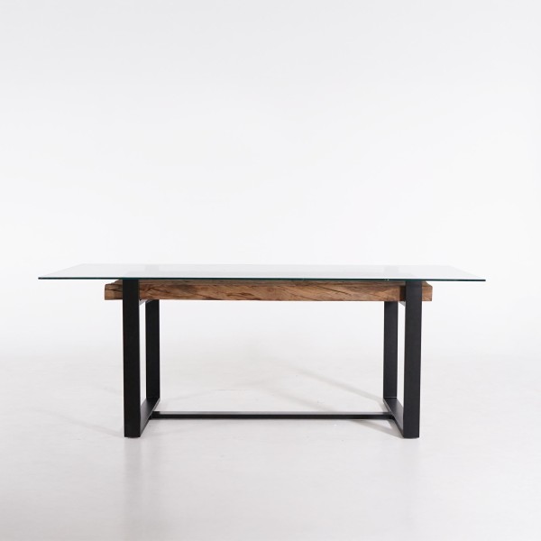 Rechthoekige eettafel in glas met spoorbielzen – Railwood