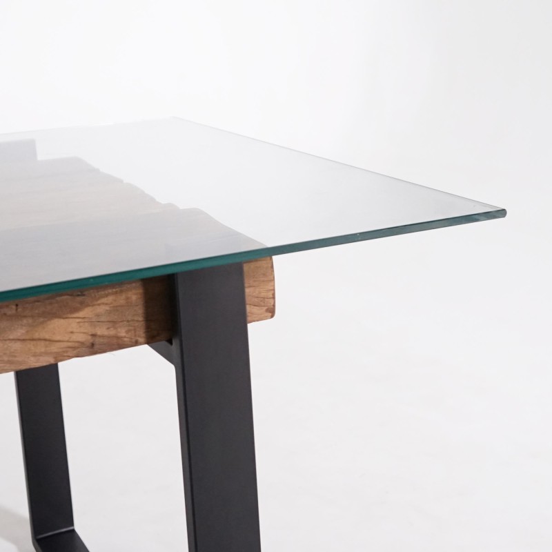 Rechthoekige eettafel in glas met spoorbielzen – Railwood