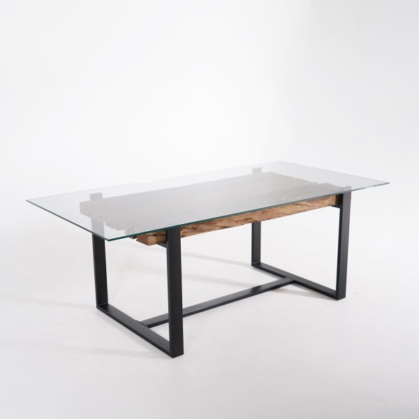 Rechthoekige eettafel in glas met spoorbielzen – Railwood