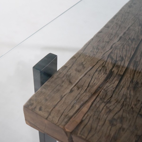 Rechthoekige eettafel in glas met spoorbielzen – Railwood