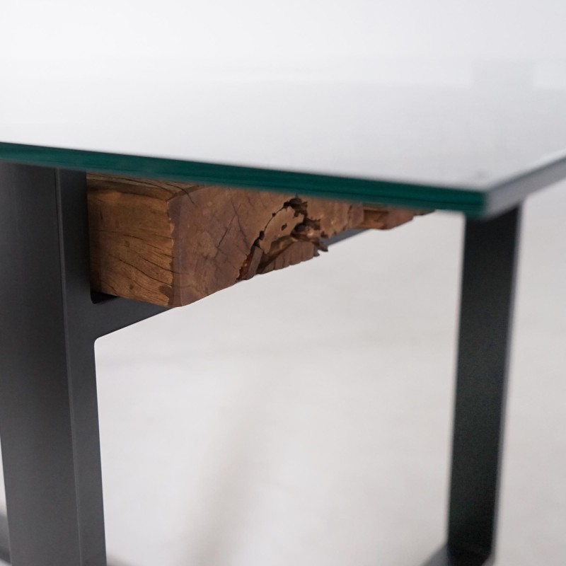 Rechthoekige eettafel in glas met spoorbielzen – Railwood