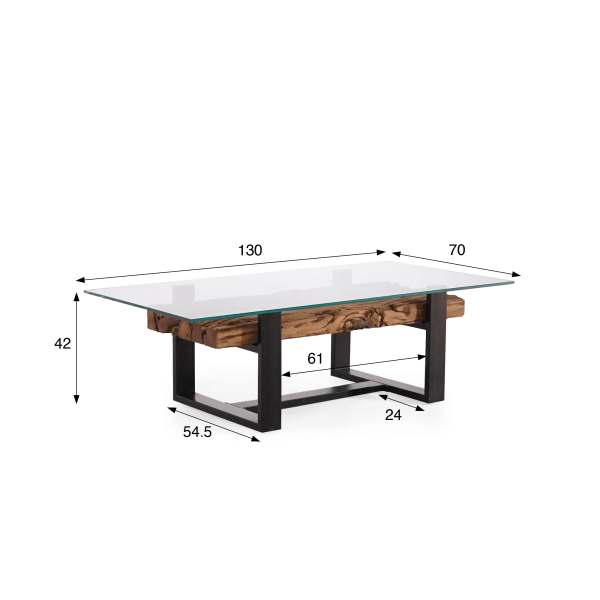 Salontafel in glas met spoorbielzen – Railwood