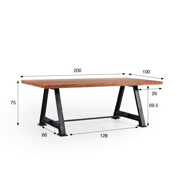 Eettafel in industriële stijl van massief hout met gietijzeren poten – Hudson