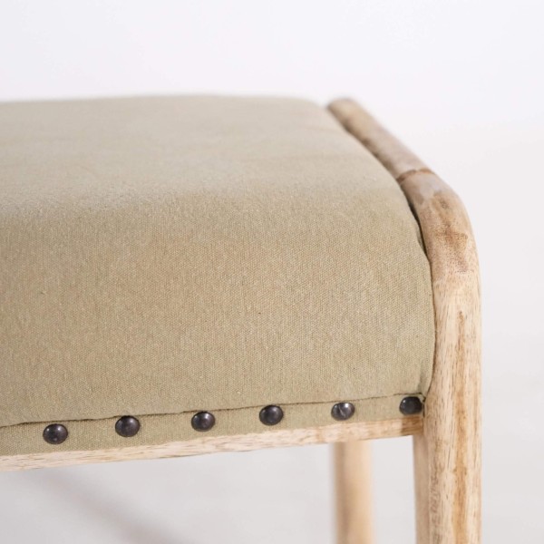 Massief houten bank met kaki stof – Soline