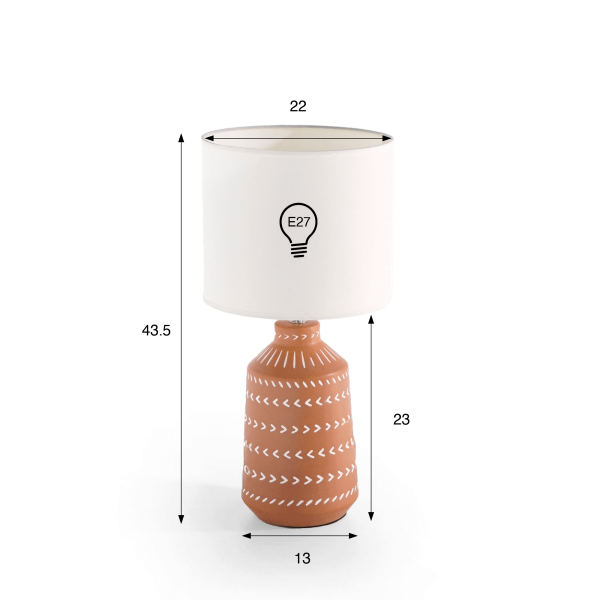 Ambachtelijke terracotta keramische lamp – handgeschilderd etnisch motief – Zahara