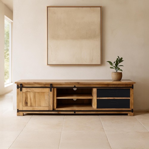 Hout en metaal industriële TV-meubel 200 cm - Paris