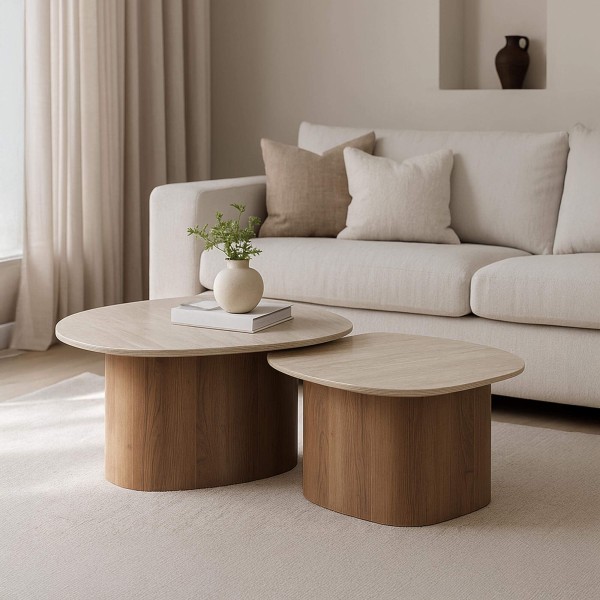 Hedendaagse salontafel in travertin-keramiek (set van 2) – Tavola