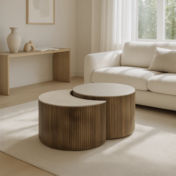 Halfronde salontafel in massief mangohout (set van 2) – Nuovo