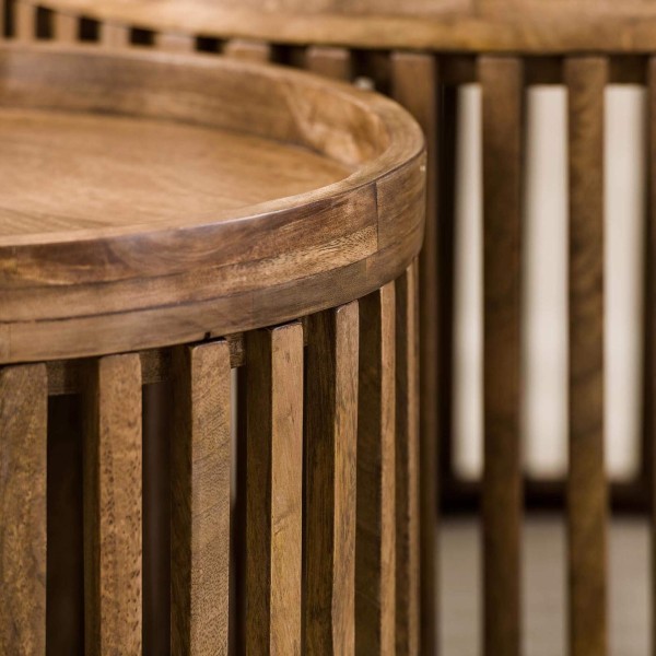 Ronde salontafels in naturel mangohout (set van 2) – Orbit