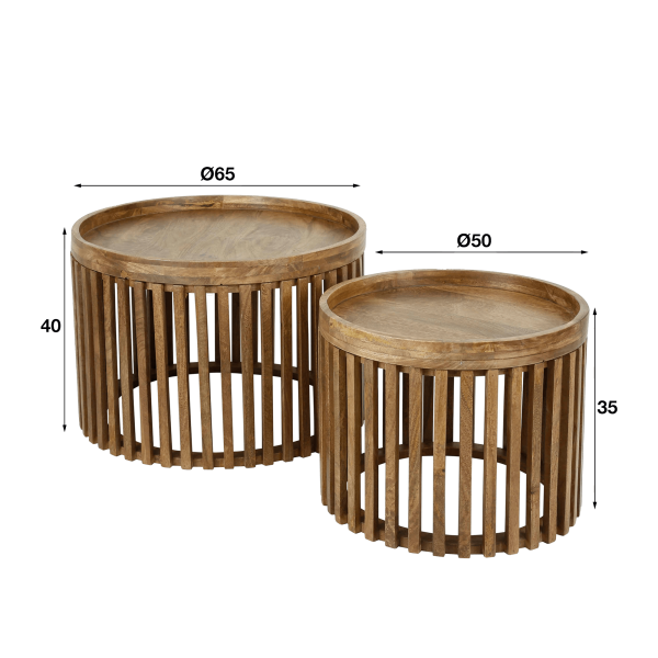 Ronde salontafels in naturel mangohout (set van 2) – Orbit