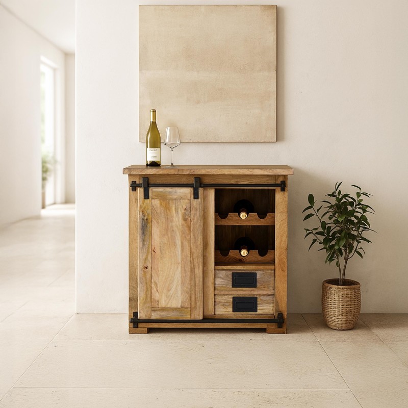 Massief houten en metalen wijnkelder dressoir - Paris