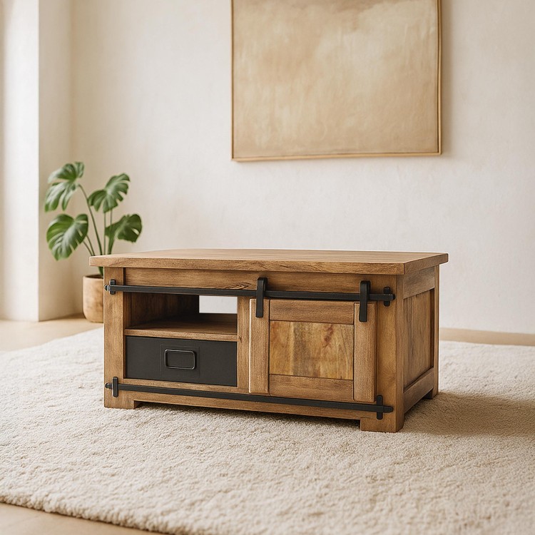 Industriële salontafel van massief mangohout en metaal – Paris