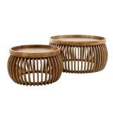 Set van 2 ronde salontafels in massief mangohout – Orbit