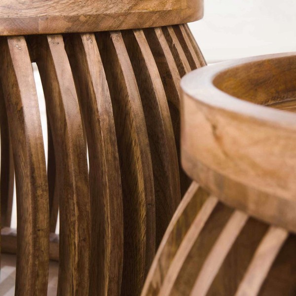 Set van 2 ronde salontafels in massief mangohout – Orbit