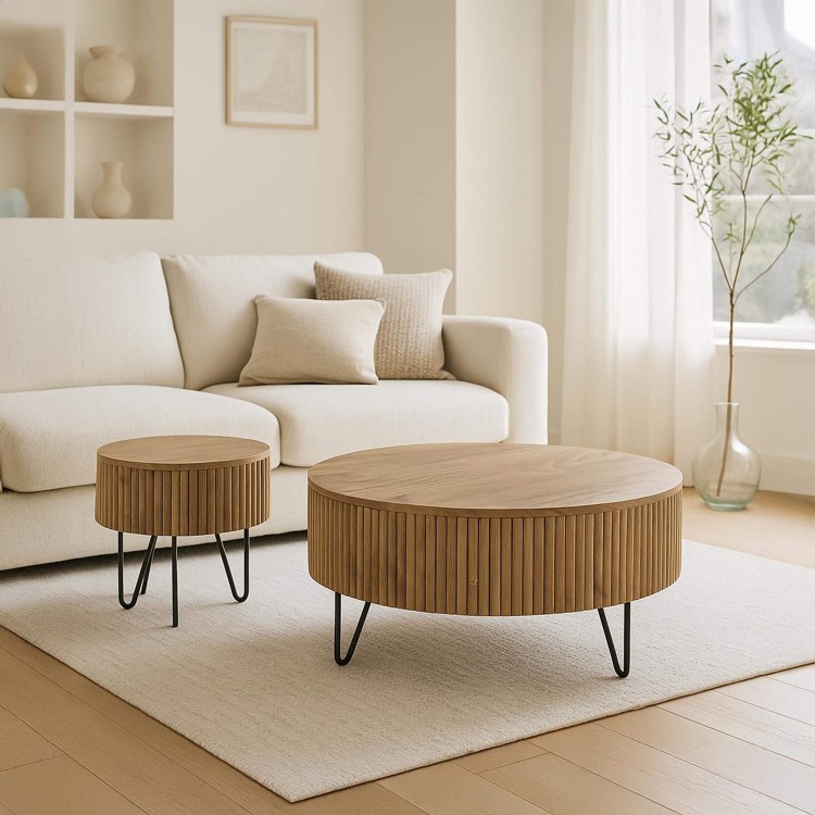 Ronde salontafels in massief mangohout (set van 2) – Cresco