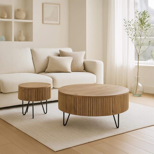 Ronde salontafels in massief mangohout (set van 2) – Cresco