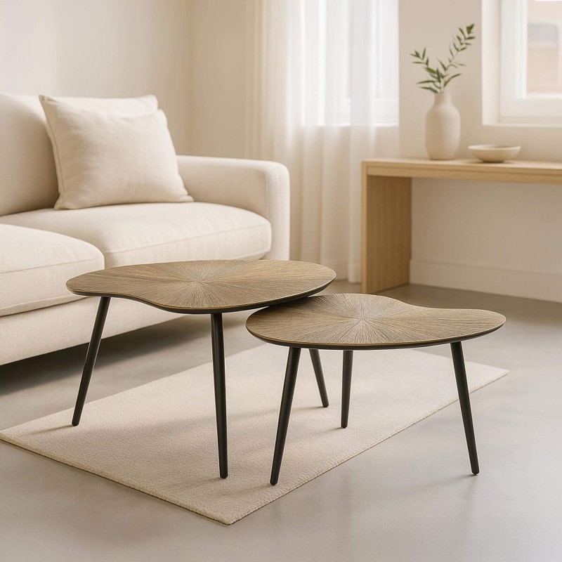 Set van 2 salontafels in goudkleurig metaal – Nesso