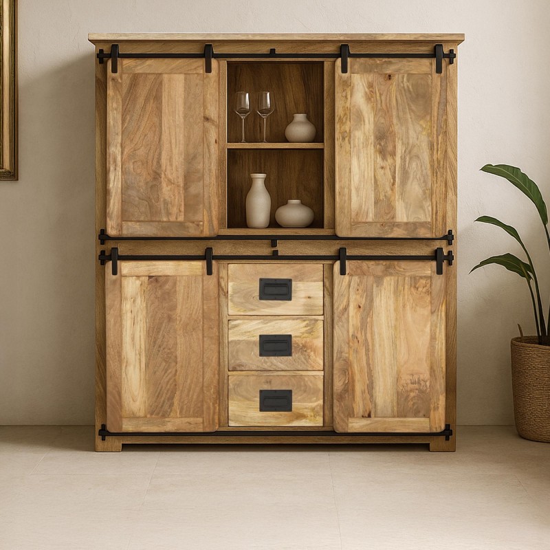 Industriële vitrinekast in hout en metaal 150 cm - Paris