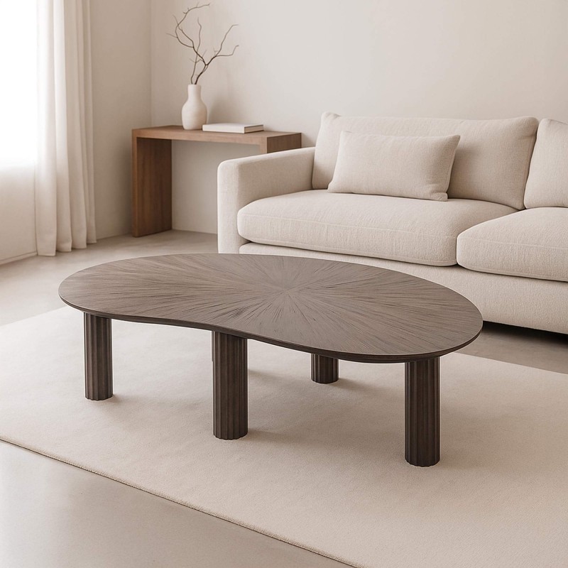 Organische salontafel in teakhout, bruine kleur – Ovo