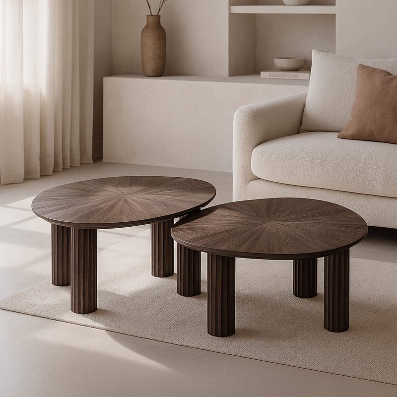 Salontafelset in bruin teakhout (set van 2) – Ovo