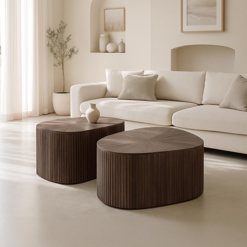 Tafelset in organische vorm in teakhout (set van 2) – Ovo