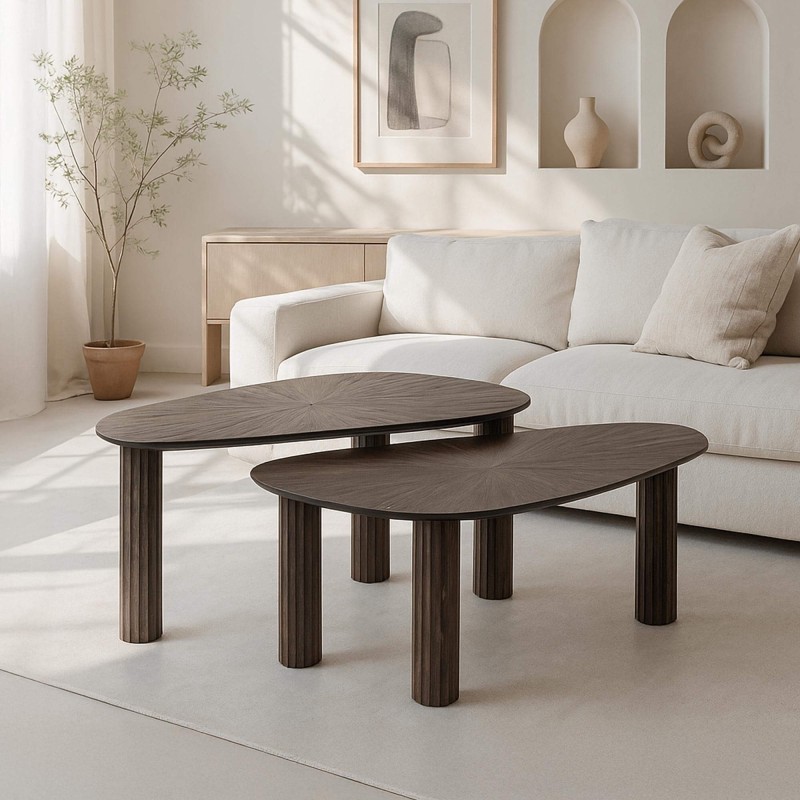 Set van 2 ronde salontafels in teakhout – Ovo