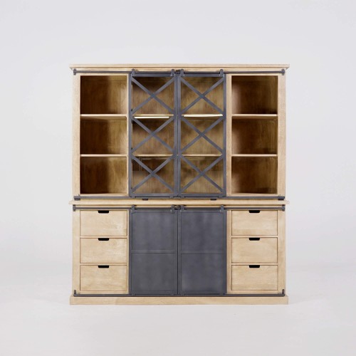 Vitrinekast in industriële stijl van massief hout 180 cm – Detroit