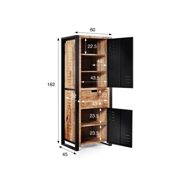 Kast van massief mangohout met metalen deur 60 cm – Kansas