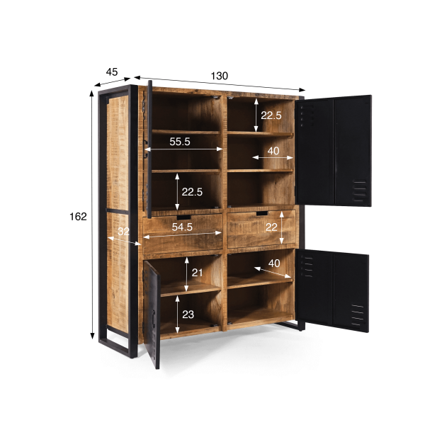 Kast van massief mangohout met metalen deuren 130 cm – Kansas