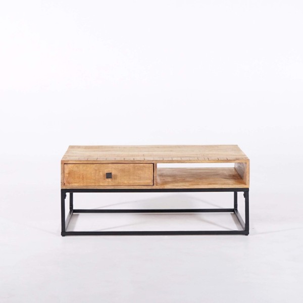 Salontafel in massief mangohout met metalen frame