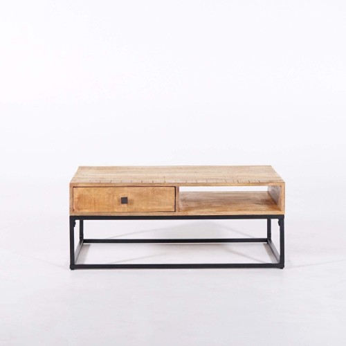 Salontafel in massief mangohout met metalen frame