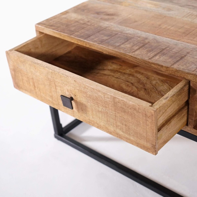 Salontafel in massief mangohout met metalen frame