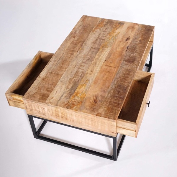 Salontafel in massief mangohout met metalen frame